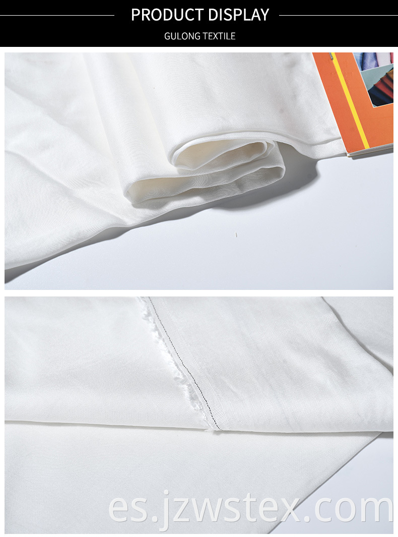 Tela de algodón con tejido de raso con incrustaciones de rayón blanco